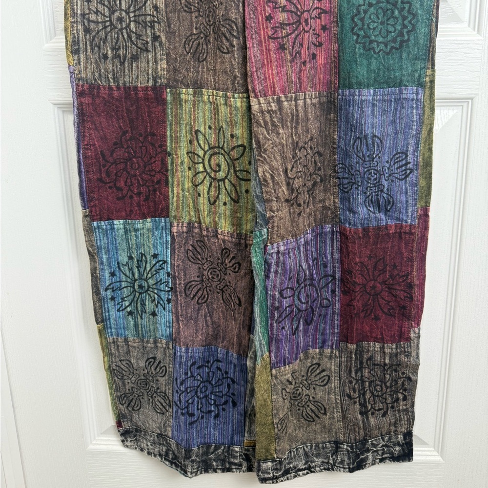 Ark Imports Enya Hand Printed Patchwork Cotton Overalls Women’s Size Small - Picture 7 of 10